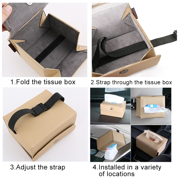 DERANFU Multi-function Car Backseat Hanger Armrest Box Leather Towel Box(Beige)