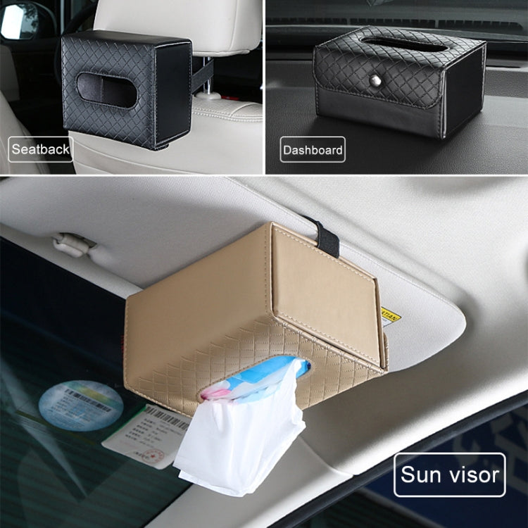 DERANFU Multi-function Car Backseat Hanger Armrest Box Leather Towel Box(Beige)