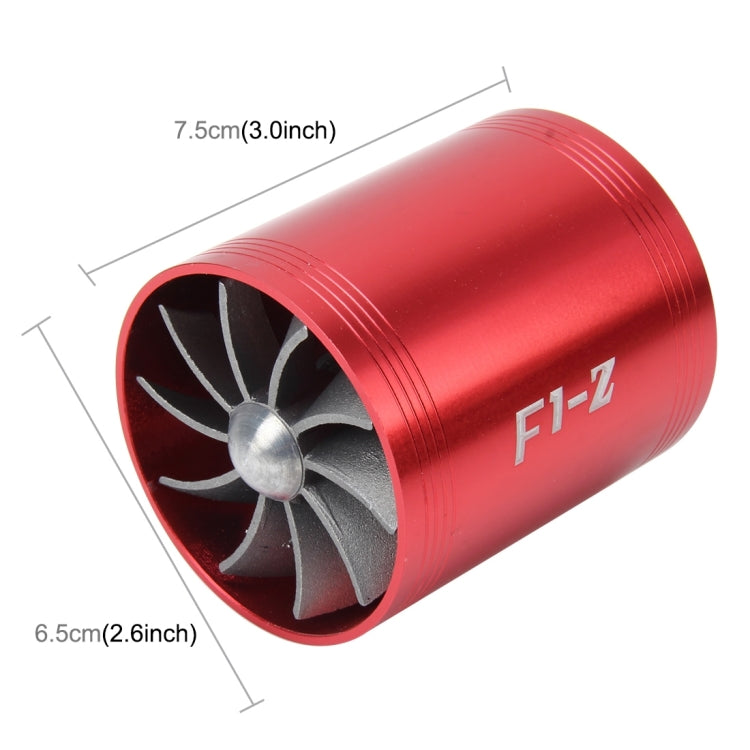 F1-Z Car Stainless Universal Supercharger Dual Double Turbine Air Intake Fuel Saver Turbo Turboing Charger Fan Set kit, Double Side(Blue), Double Side(Black), Double Side(Red), Double Side(Silver)