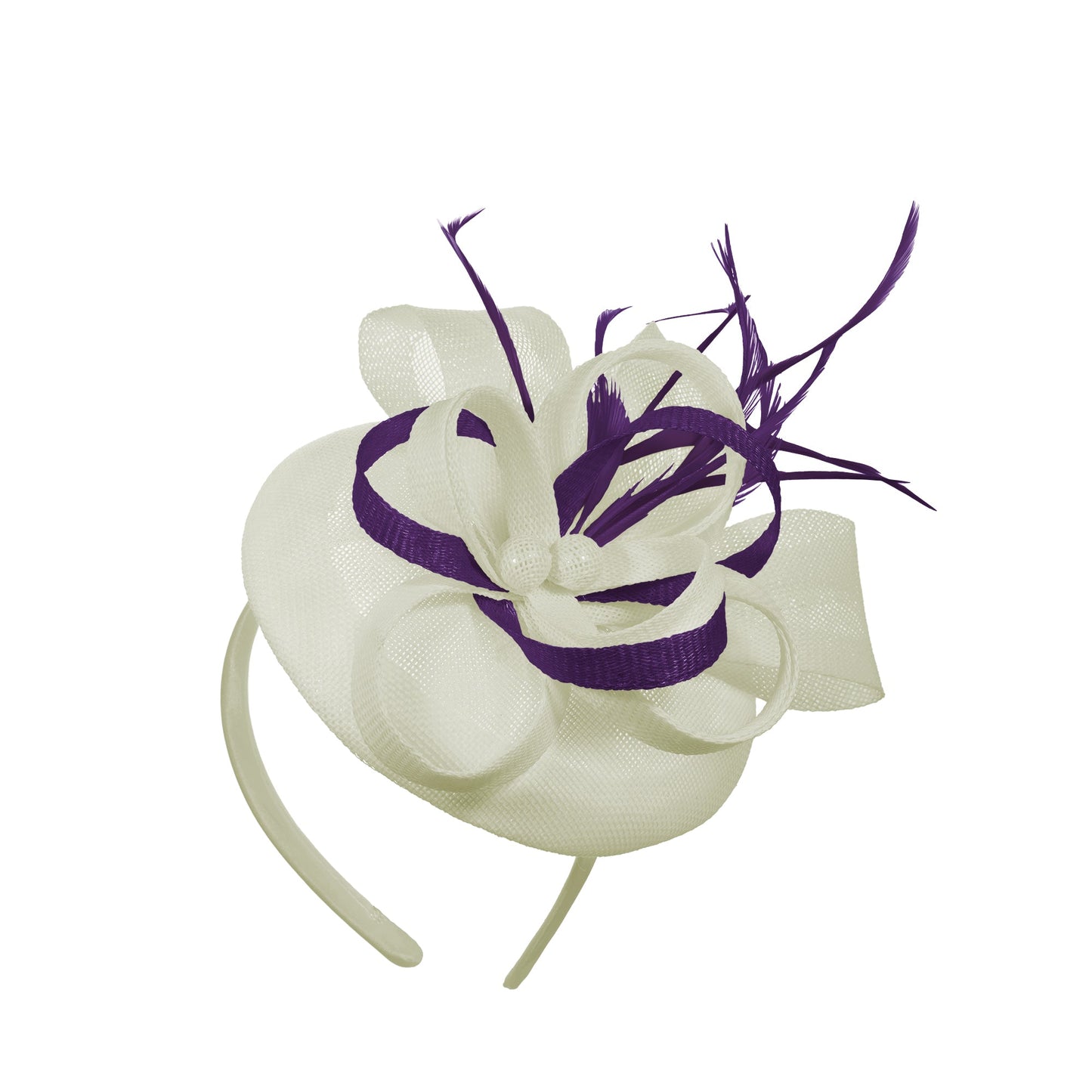 Cream Dark Purple Mix Round Pillbox Bow Sinamay Headband Fascinator Weddings Ascot Hatinator Races