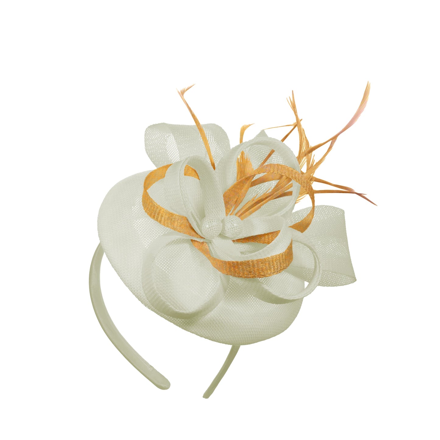 Cream Gold Mix Round Pillbox Bow Sinamay Headband Fascinator Weddings Ascot Hatinator Races