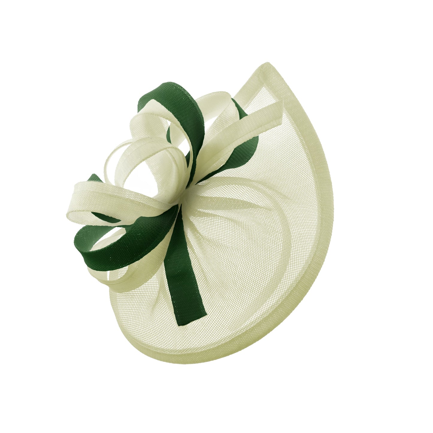 Caprilite Vegan MoonMix Hoop Fascinator Hat on Headband Wedding Ascot Races Bespoke Sinamay Disc - Cream Green