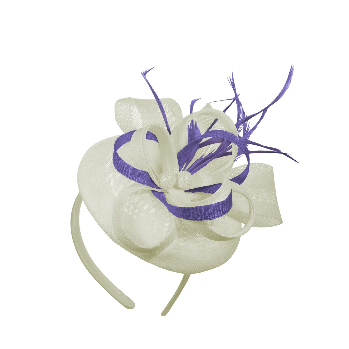 Cream Lavender Mix Round Pillbox Bow Sinamay Headband Fascinator Weddings Ascot Hatinator Races