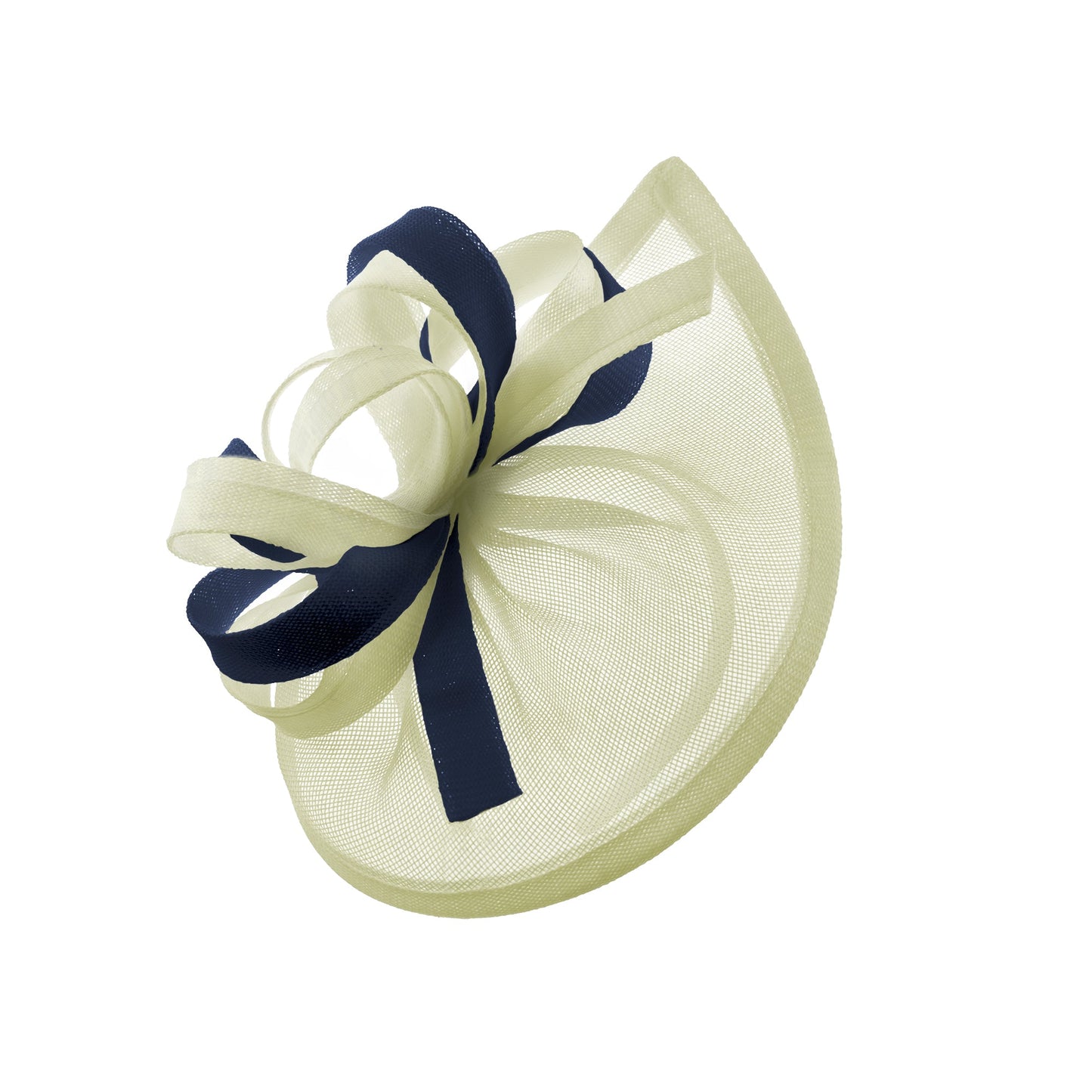 Caprilite Vegan MoonMix Hoop Fascinator Hat on Headband Wedding Ascot Races Bespoke Sinamay Disc - Cream Navy