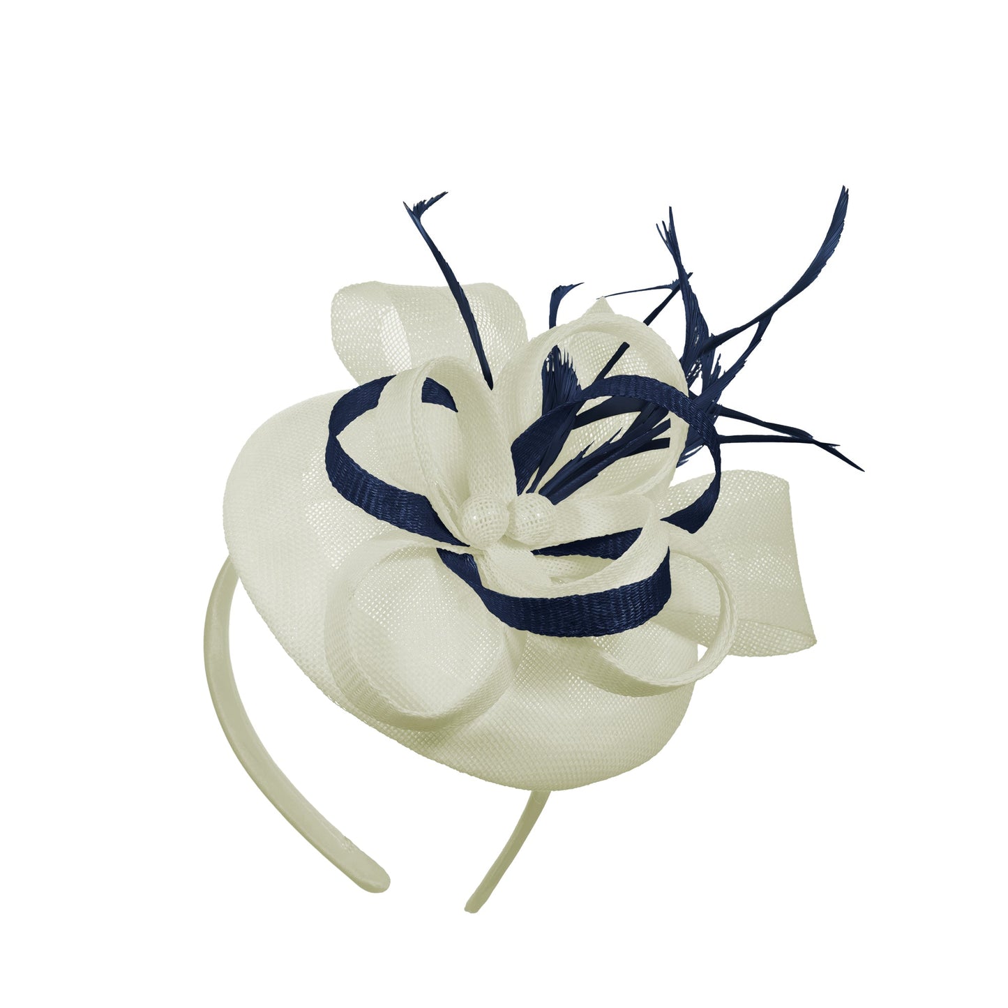 Cream Navy Mix Round Pillbox Bow Sinamay Headband Fascinator Weddings Ascot Hatinator Races