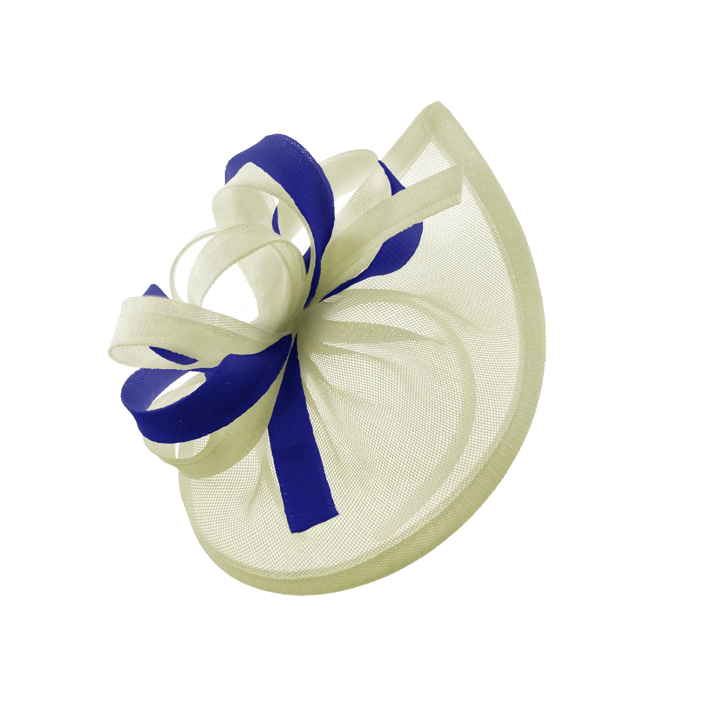 Caprilite Vegan MoonMix Hoop Fascinator Hat on Headband Wedding Ascot Races Bespoke Sinamay Disc - Cream Royal Blue