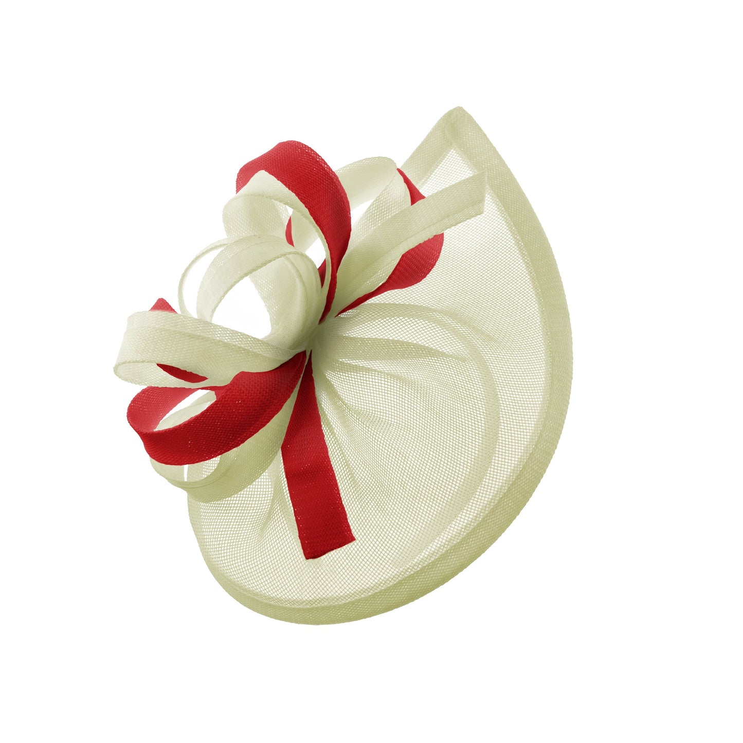 Caprilite Vegan MoonMix Hoop Fascinator Hat on Headband Wedding Ascot Races Bespoke Sinamay Disc - Cream Red