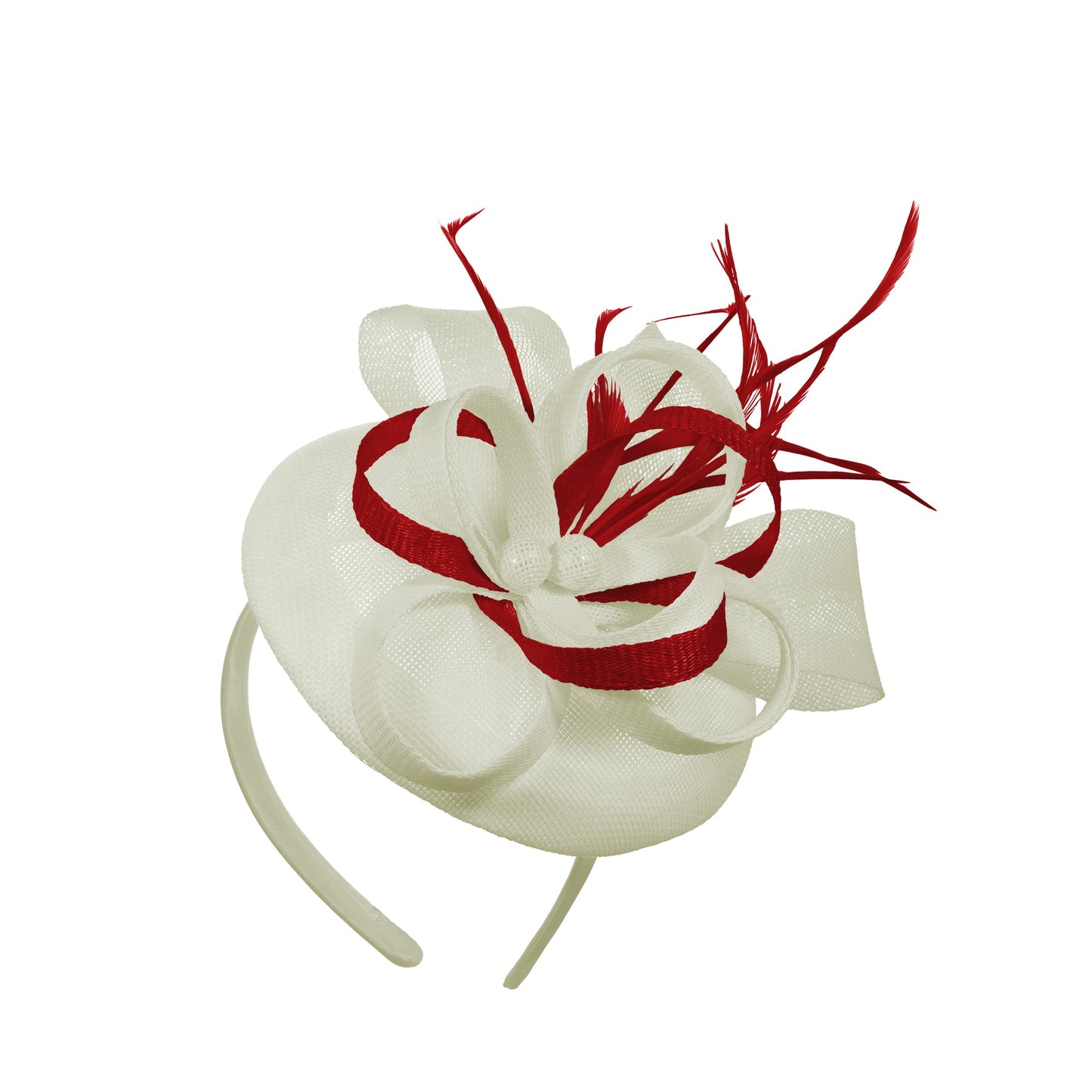 Cream Red Mix Round Pillbox Bow Sinamay Headband Fascinator Weddings Ascot Hatinator Races