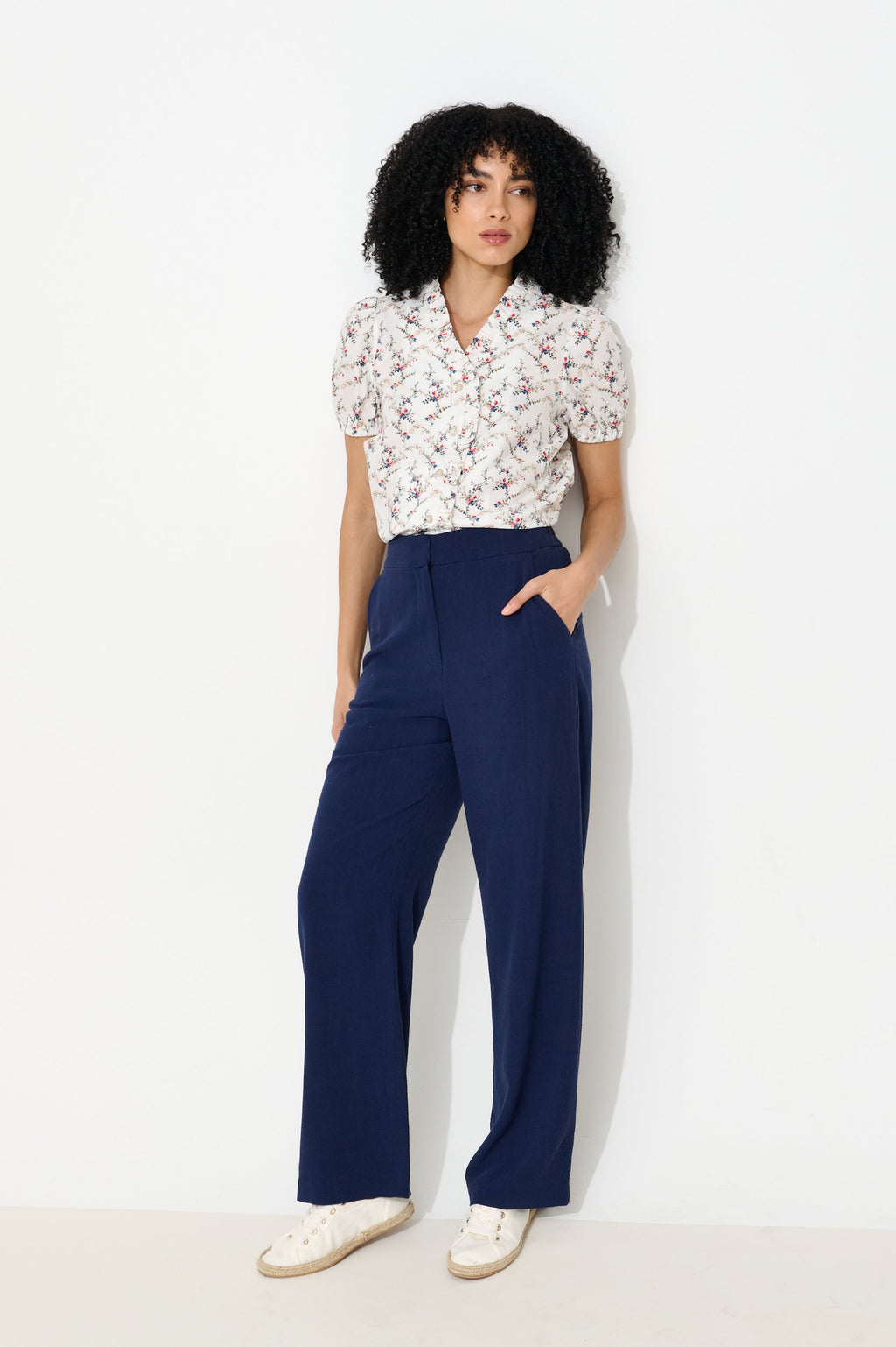 Cressida Regency Print Frill Trim V-Neck Blouse