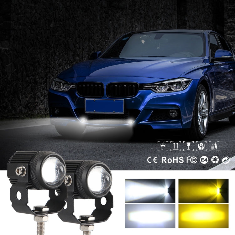 2 PCS DC9-36V / 20W / 6000K / 3000K / 2000LM Motorcycles Double Color Headlights / Fog Light