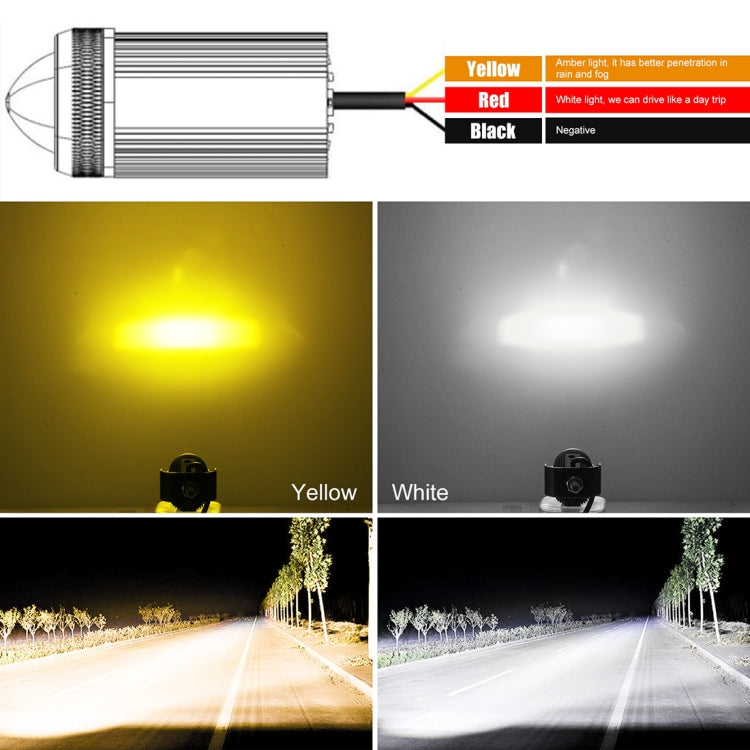 2 PCS DC9-36V / 20W / 6000K / 3000K / 2000LM Motorcycles Double Color Headlights / Fog Light