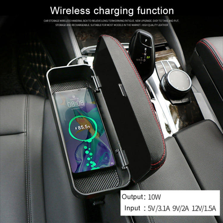 2 PCS Universal Car Wireless Qi Standard Charger PU Leather Wrapped Armrest Box Cushion Car Armrest Box Mat with Storage Box, 2pcs(Grey), 2pcs(Beige), 2pcs(Brown), 2pcs(Black), 2pcs(Black Red), 2pcs(Black White)