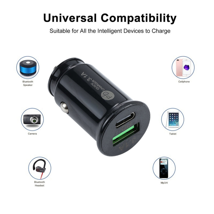 TE-339PD 3.1A PD USB-C / Type-C  USB Interface Mini Fast Charging Car Charger(Black)