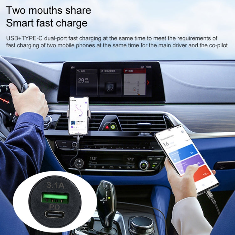 TE-339PD 3.1A PD USB-C / Type-C  USB Interface Mini Fast Charging Car Charger(Black)