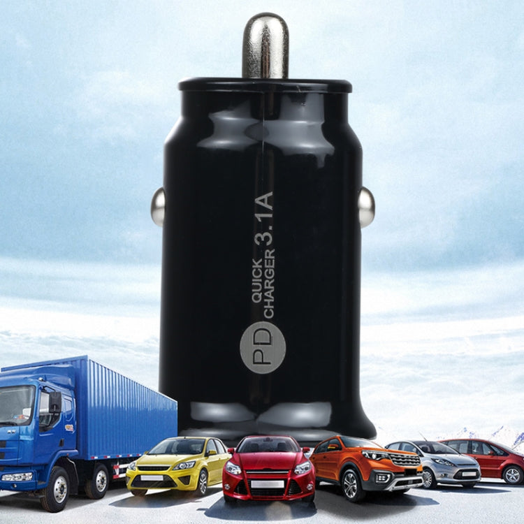 TE-339PD 3.1A PD USB-C / Type-C  USB Interface Mini Fast Charging Car Charger(Black)