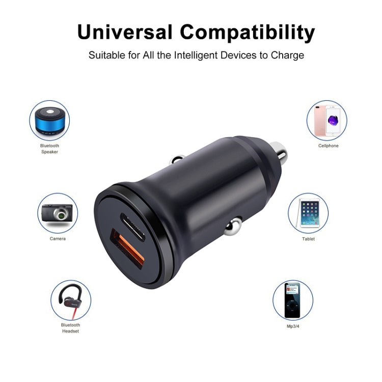 PD 20W USB-C / Type-C  QC 3.0 USB Interface Fast Charging Car Charger (Black)