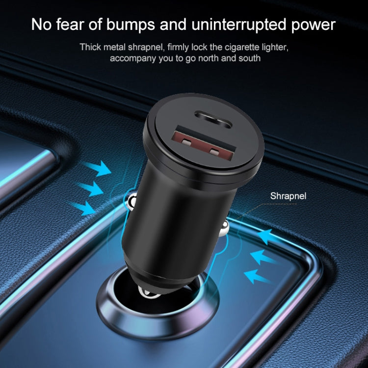 PD 20W USB-C / Type-C  QC 3.0 USB Interface Fast Charging Car Charger (Black)