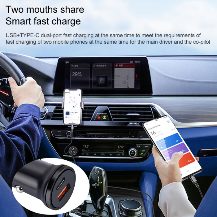 PD 20W USB-C / Type-C  QC 3.0 USB Interface Fast Charging Car Charger (Black)