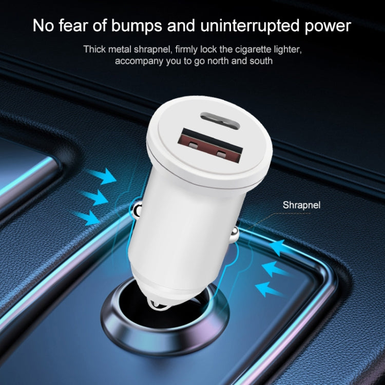 PD 20W USB-C / Type-C  QC 3.0 USB Interface Fast Charging Car Charger (White)