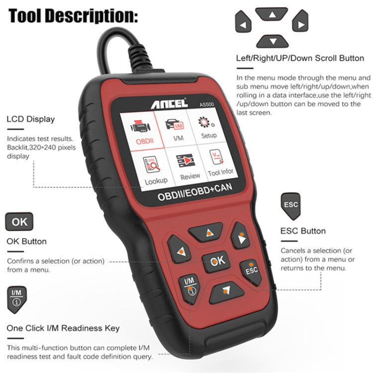 Ancel AS500 OBDII Scanner Engine Reader Car Diagnostics Tool, AS500