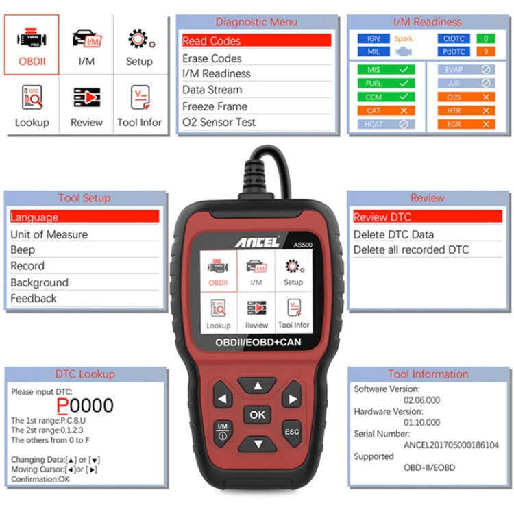 Ancel AS500 OBDII Scanner Engine Reader Car Diagnostics Tool, AS500