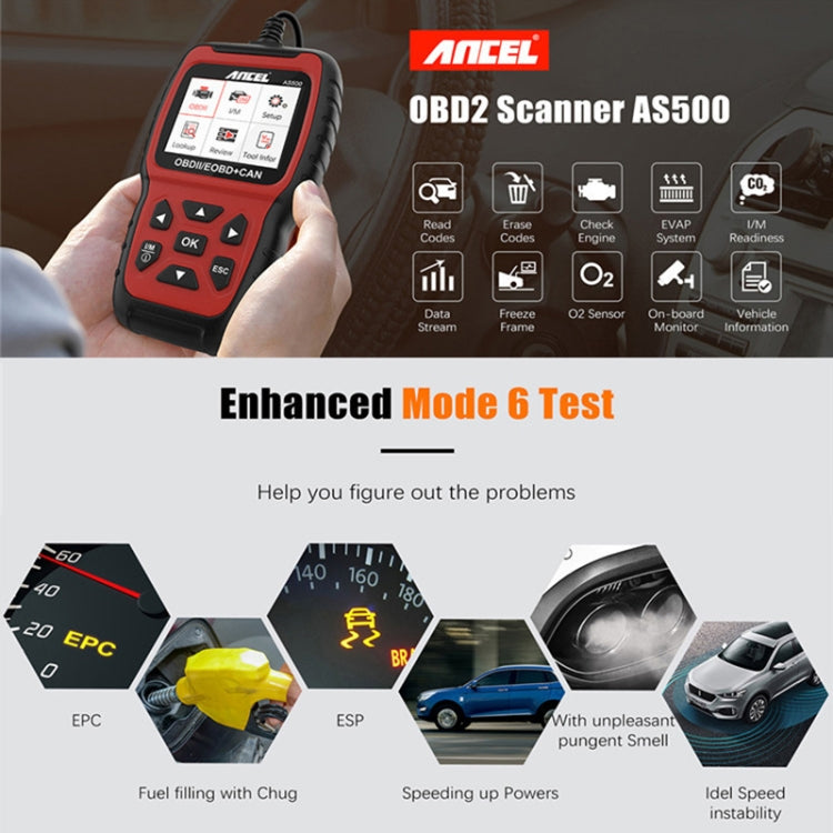 Ancel AS500 OBDII Scanner Engine Reader Car Diagnostics Tool, AS500