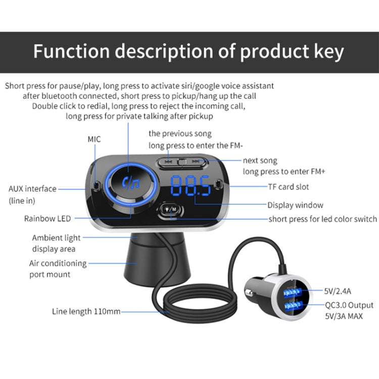 BC49BQ Car Digital Radio Receiver Bluetooth MP3 Player FM Transmitter Voice Assistant QC3.0 Quick Charger, BC49BQ