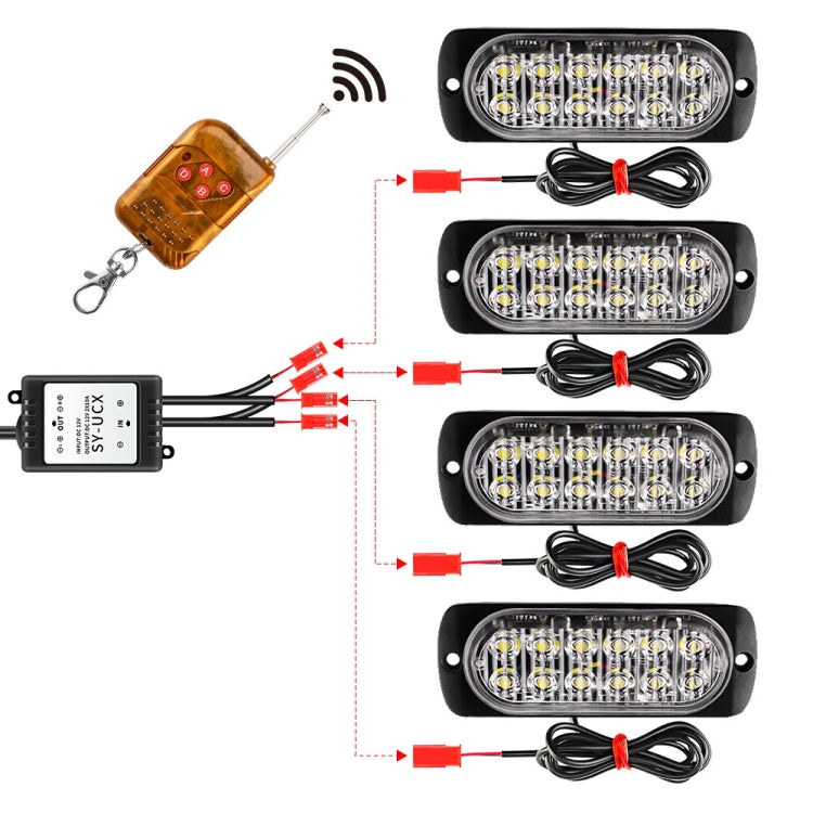 DC12V-24V / 18W 4 in 1 Front Grille Emergency Strobe Flash Warning Light Pickup 12LEDs Side Light Wireless Control 16 Modes