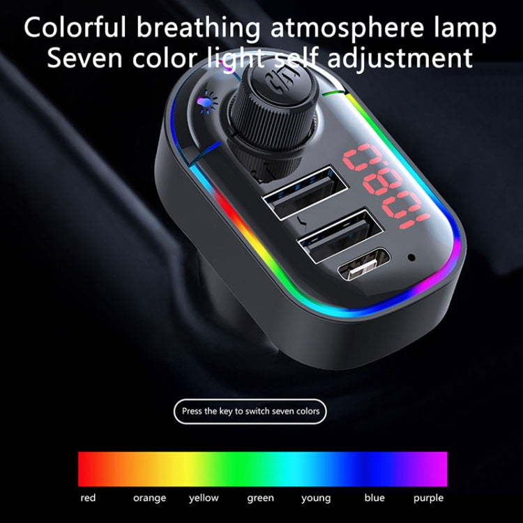 C12 Multifunctional Car Dual USB Charger Bluetooth FM Transmitter with Atmosphere Light, C12