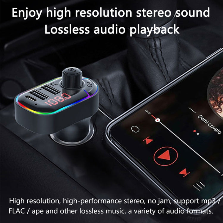 C12 Multifunctional Car Dual USB Charger Bluetooth FM Transmitter with Atmosphere Light, C12