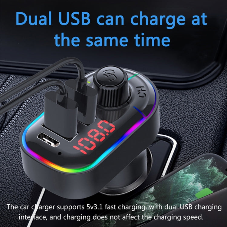 C12 Multifunctional Car Dual USB Charger Bluetooth FM Transmitter with Atmosphere Light, C12