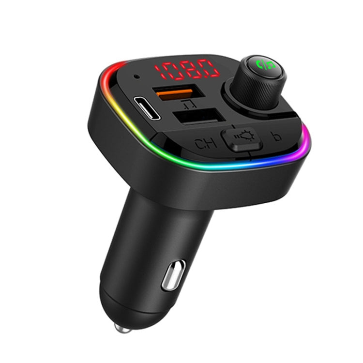 C13 Multifunctional Car Dual USB PD Fast Charger Bluetooth FM Transmitter with Atmosphere Light, C13
