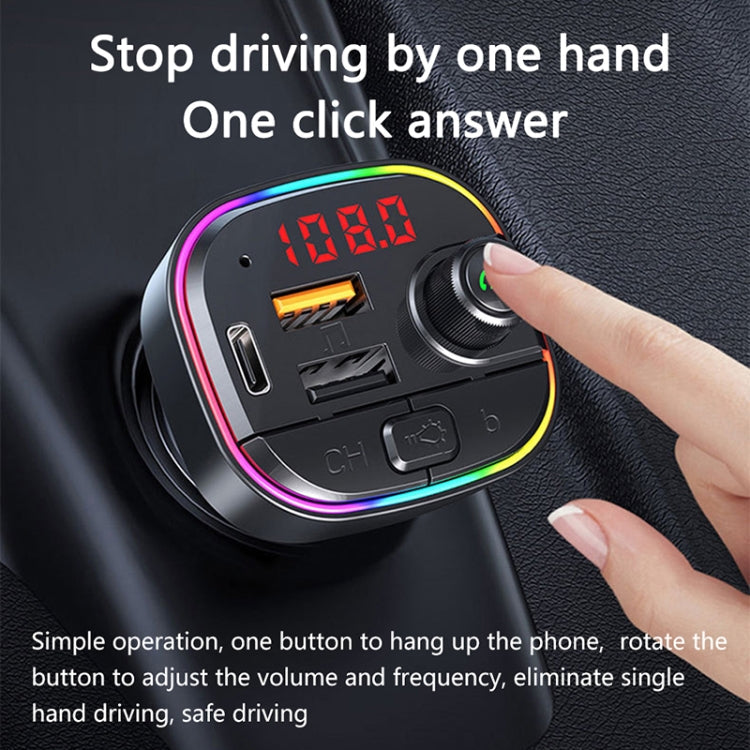 C13 Multifunctional Car Dual USB PD Fast Charger Bluetooth FM Transmitter with Atmosphere Light, C13