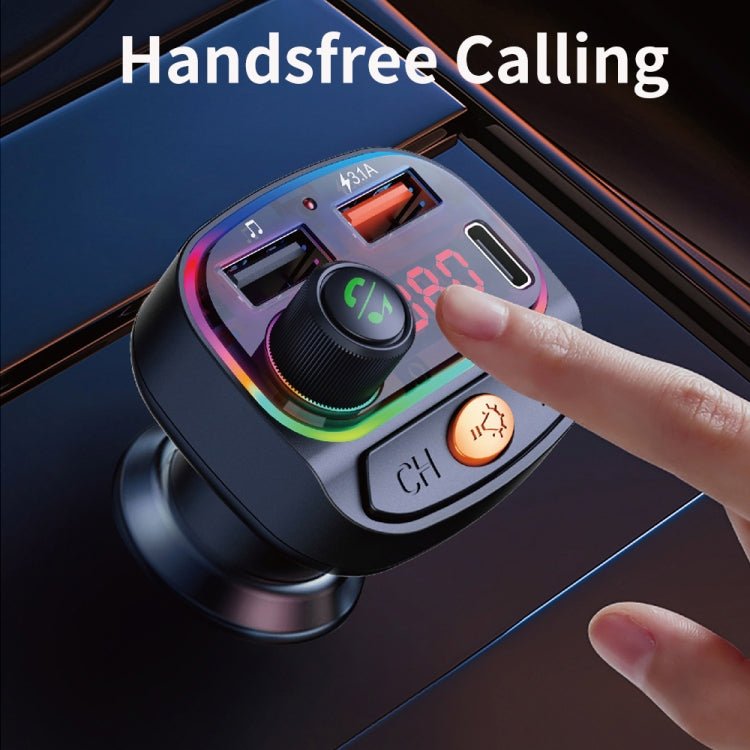 C15 Multifunctional Car Dual 3.1A+Type-C USB Charger Bluetooth FM Transmitter with Atmosphere Light, C15