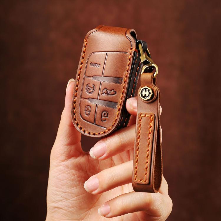 Hallmo Car Cowhide Leather Key Protective Cover Key Case for Jeep Compass, For Jeep Compass
