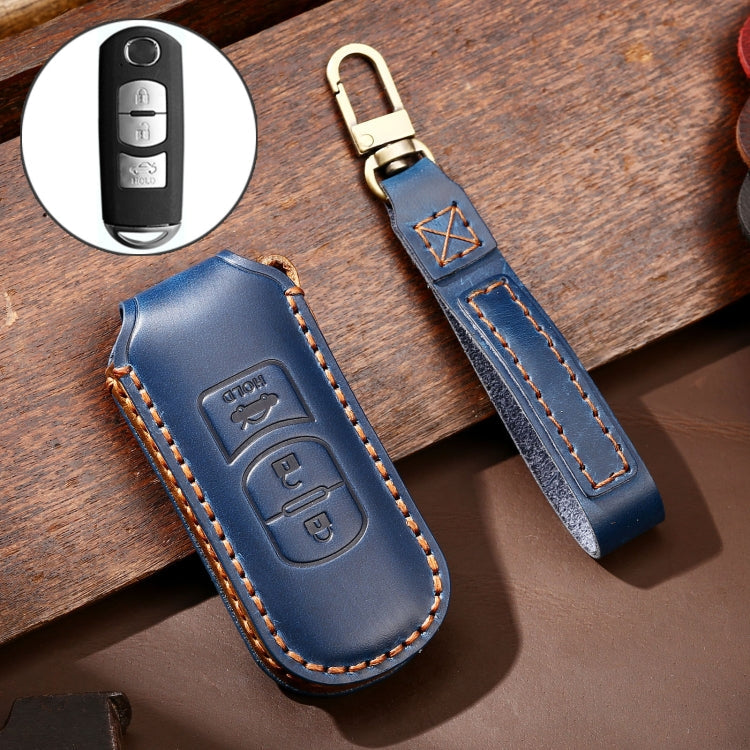 Hallmo Car Cowhide Leather Key Protective Cover Key Case for Mazda Axela 3-button, For Mazda Axela 3-button