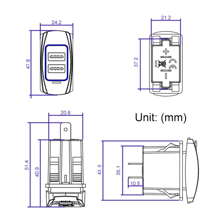 Car 4.8A Double-sided Mobile Phone Charger, 4.8A