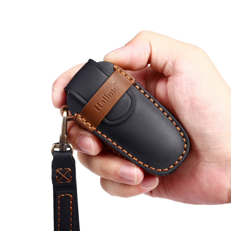 Hallmo Car Cowhide Leather Key Protective Cover Key Case for Hyundai 4-button Start, For Hyundai 4-button Start