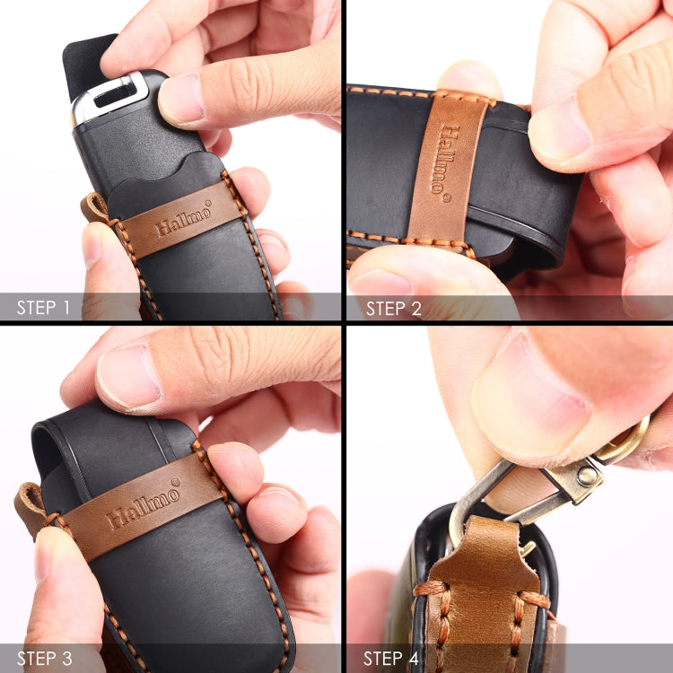Hallmo Car Cowhide Leather Key Protective Cover Key Case for Hyundai 4-button Start, For Hyundai 4-button Start