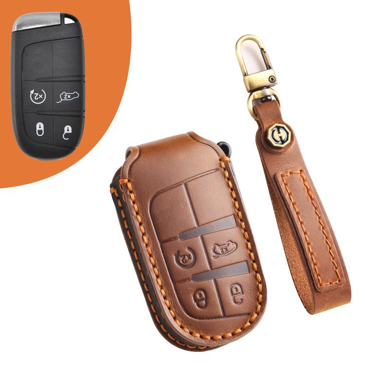 Hallmo Car Genuine Leather Key Protective Cover for Jeep Compass 4-button