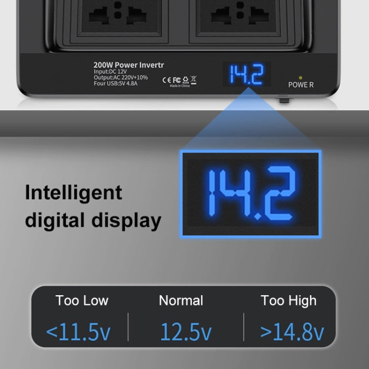 DC12V 200W AC110V Car Smart Multi-functional Digital Display Inverter, US Plug, US Plug