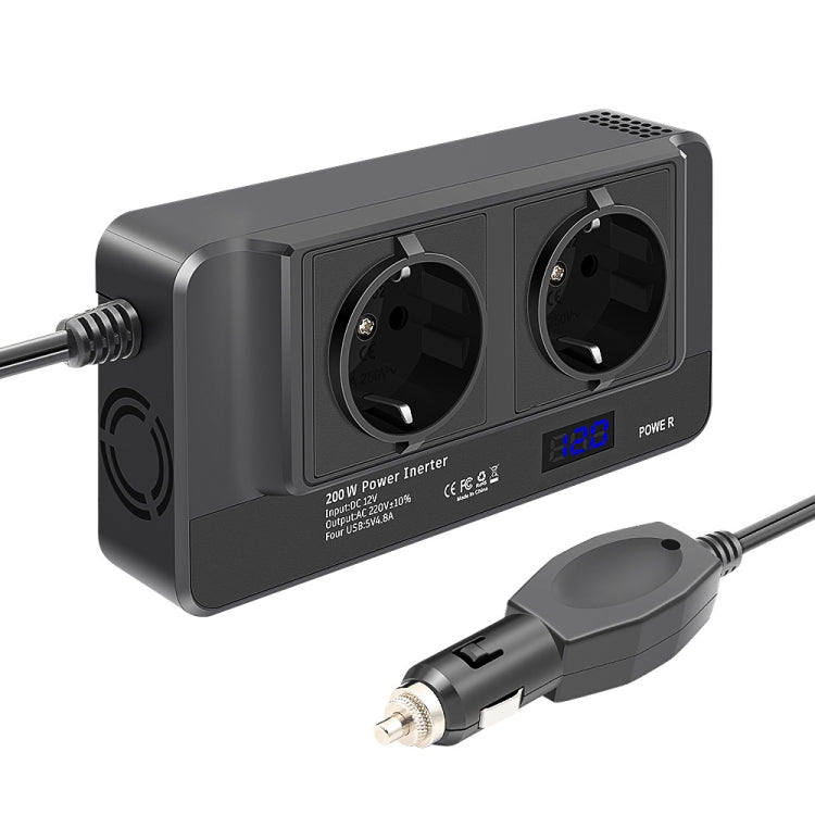DC12V 200W AC220V Car Smart Multi-functional Digital Display Inverter, EU Plug, EU Plug