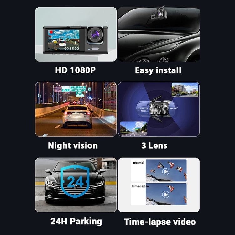 A1 3-lens Video HD  Car Driving Recorder
