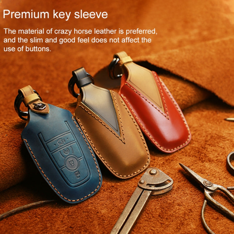 For Ford Car Cowhide Leather Key Protective Cover Key Case, Three Keys Version, For Ford, Three Keys Version