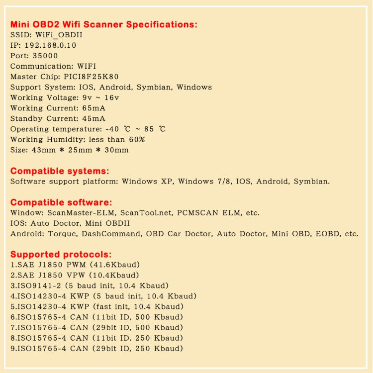 OBD2 WIFI Mini Car Detector Car Fault Diagnostic Tool, Car Fault Diagnostic Tool
