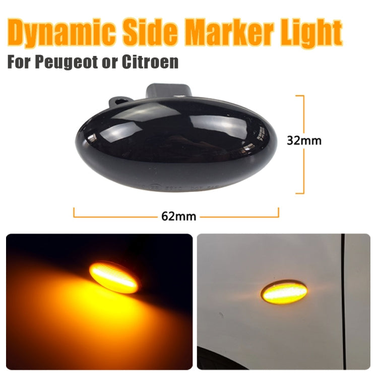 2pcs For Peugeot 1007 Car Dynamic LED Fender Side Light 817300H010, For Peugeot 1007 (Transparent), For Peugeot 1007 (Transparent Black)