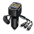 K4 Car 3 in 1 PD + USB Dual Port Fast Charger with Spring Data Cable, K4