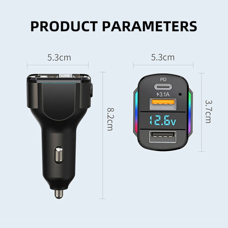 K4 Car 3 in 1 PD + USB Dual Port Fast Charger with Spring Data Cable, K4