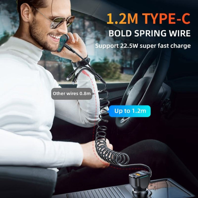 K4 Car 3 in 1 PD + USB Dual Port Fast Charger with Spring Data Cable, K4