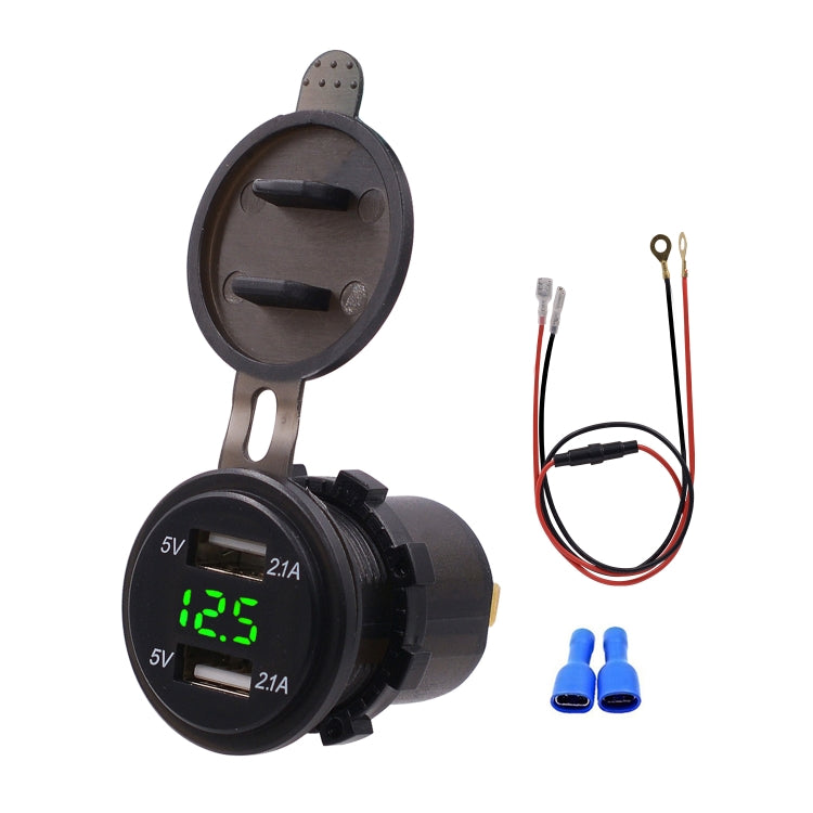 Universal Car Dual Port USB Charger Power Outlet Adapter 4.2A 5V IP66 with LED Digital Voltmeter + 60cm Cable, 4.2A Voltmeter + 60cm Cable(Blue Light), 4.2A Voltmeter + 60cm Cable(Green Light), 4.2A Voltmeter + 60cm Cable(Red Light)